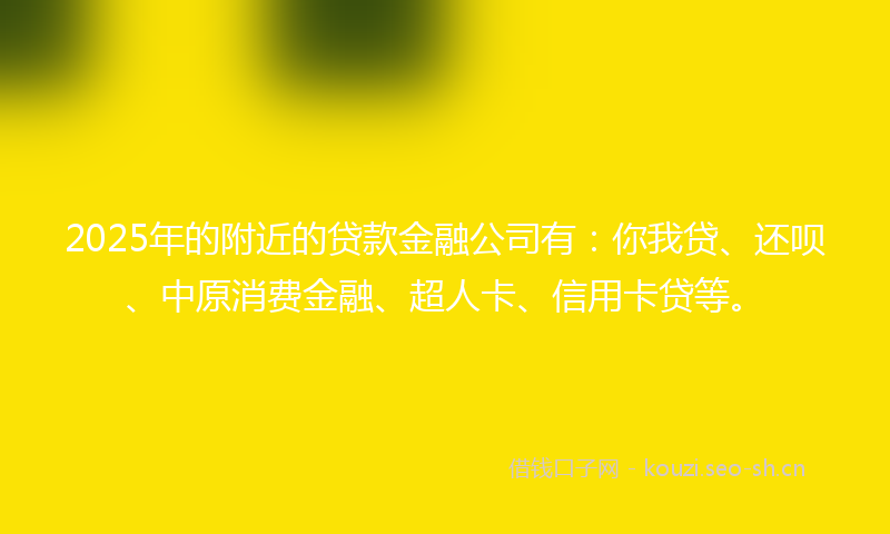 2025年的附近的贷款金融公司有：你我贷、还呗、中原消费金融、超人卡、信用卡贷等。