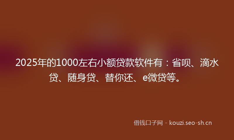 2025年的1000左右小额贷款软件有：省呗、滴水贷、随身贷、替你还、e微贷等。