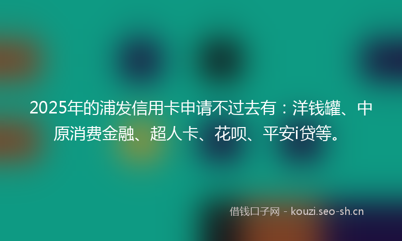 2025年的浦发信用卡申请不过去有：洋钱罐、中原消费金融、超人卡、花呗、平安i贷等。