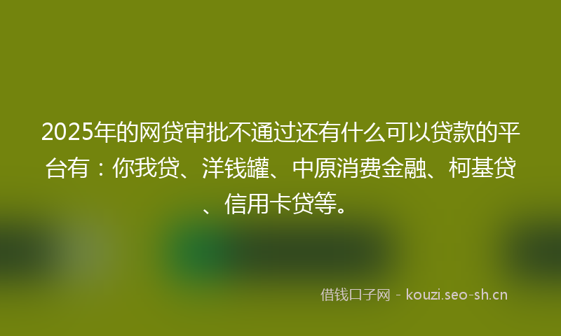 2025年的网贷审批不通过还有什么可以贷款的平台有：你我贷、洋钱罐、中原消费金融、柯基贷、信用卡贷等。