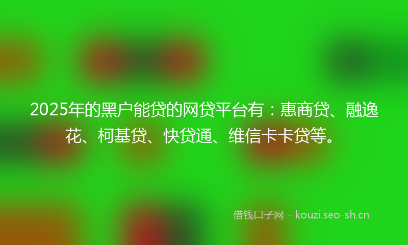 2025年的黑户能贷的网贷平台有：惠商贷、融逸花、柯基贷、快贷通、维信卡卡贷等。