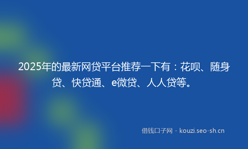 2025年的最新网贷平台推荐一下有：花呗、随身贷、快贷通、e微贷、人人贷等。