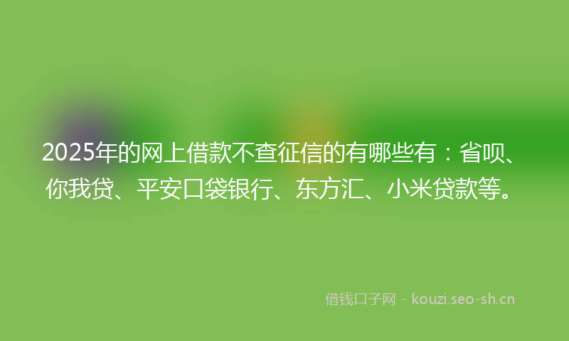 2025年的网上借款不查征信的有哪些有：省呗、你我贷、平安口袋银行、东方汇、小米贷款等。