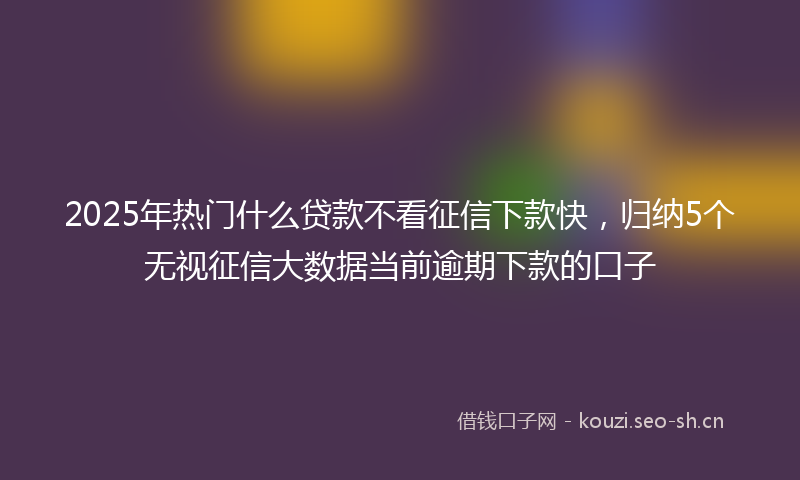 2025年热门什么贷款不看征信下款快，归纳5个无视征信大数据当前逾期下款的口子