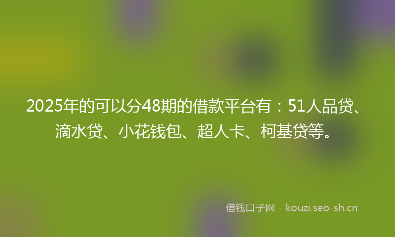 2025年的可以分48期的借款平台有：51人品贷、滴水贷、小花钱包、超人卡、柯基贷等。