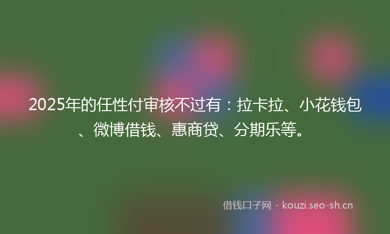2025年的任性付审核不过有：拉卡拉、小花钱包、微博借钱、惠商贷、分期乐等。