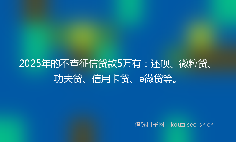 2025年的不查征信贷款5万有:还呗、微粒贷、功夫贷、信用卡贷、e微贷等。