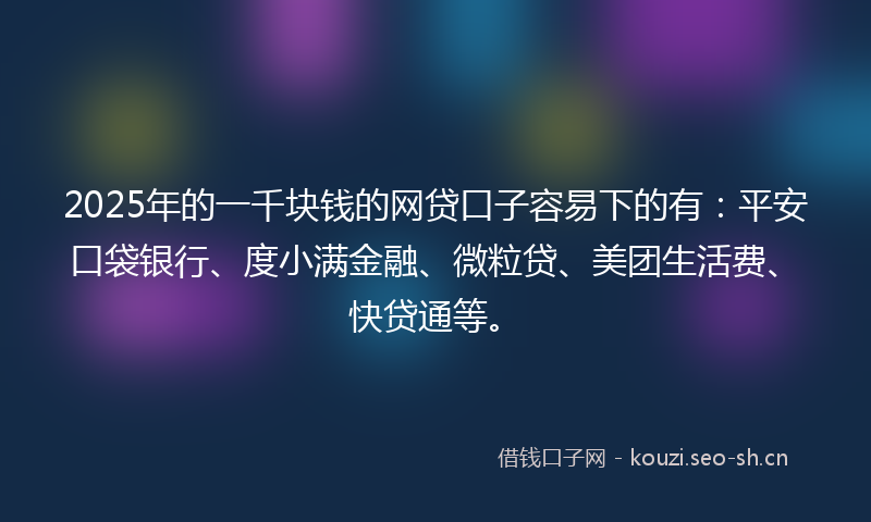 2025年的一千块钱的网贷口子容易下的有：平安口袋银行、度小满金融、微粒贷、美团生活费、快贷通等。