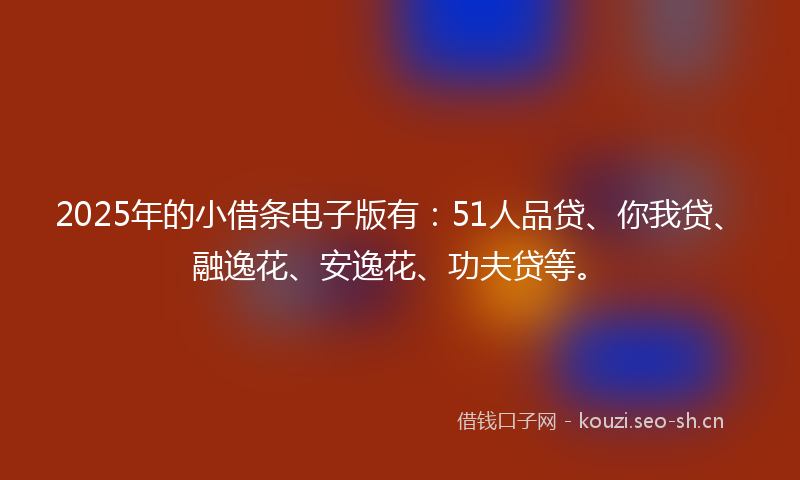 2025年的小借条电子版有：51人品贷、你我贷、融逸花、安逸花、功夫贷等。