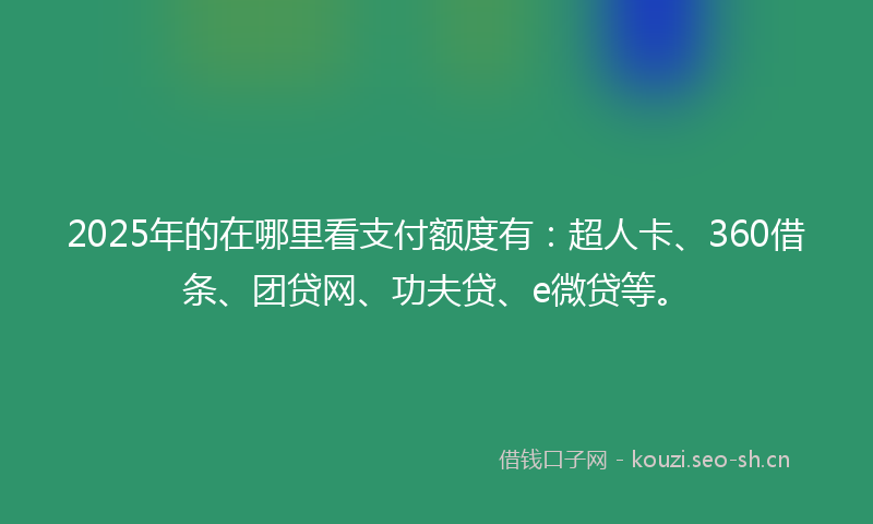 2025年的在哪里看支付额度有：超人卡、360借条、团贷网、功夫贷、e微贷等。