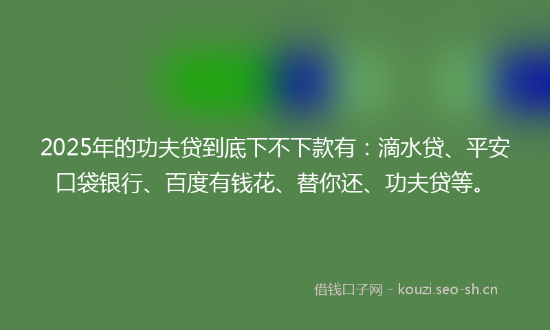 2025年的功夫贷到底下不下款有:滴水贷、平安口袋银行、百度有钱花、替你还、功夫贷等。