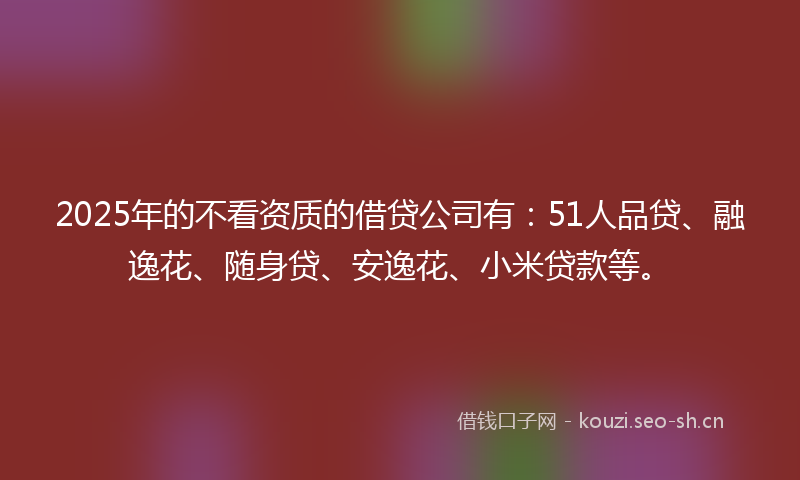 2025年的不看资质的借贷公司有：51人品贷、融逸花、随身贷、安逸花、小米贷款等。