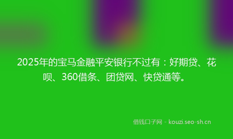 2025年的宝马金融平安银行不过有：好期贷、花呗、360借条、团贷网、快贷通等。