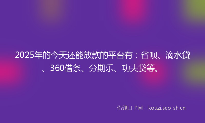 2025年的今天还能放款的平台有：省呗、滴水贷、360借条、分期乐、功夫贷等。