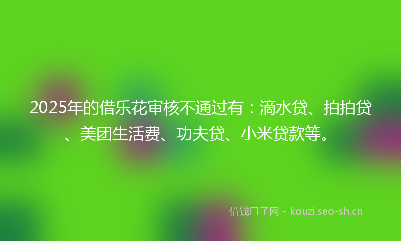 2025年的借乐花审核不通过有：滴水贷、拍拍贷、美团生活费、功夫贷、小米贷款等。