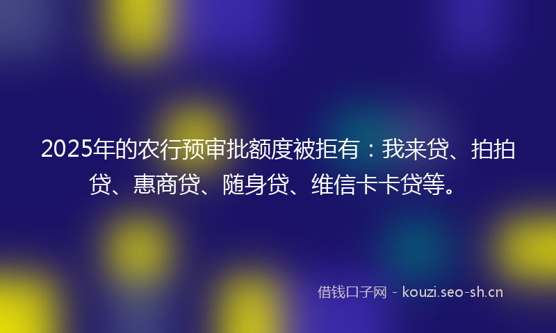 2025年的农行预审批额度被拒有:我来贷、拍拍贷、惠商贷、随身贷、维信卡卡贷等。