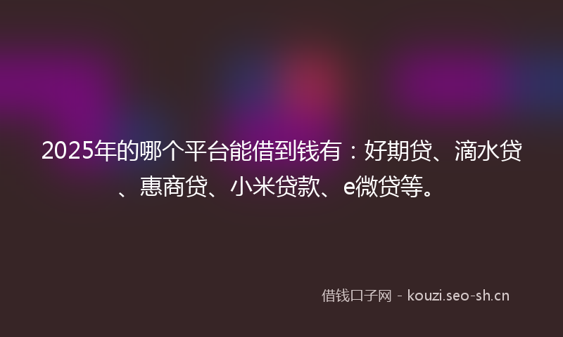 2025年的哪个平台能借到钱有：好期贷、滴水贷、惠商贷、小米贷款、e微贷等。
