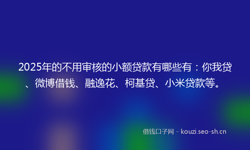 2025年的不用审核的小额贷款有哪些有：你我贷、微博借钱、融逸花、柯基贷、小米贷款等。