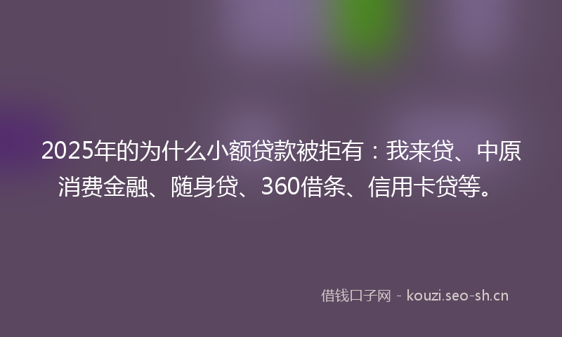 2025年的为什么小额贷款被拒有：我来贷、中原消费金融、随身贷、360借条、信用卡贷等。