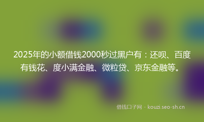 2025年的小额借钱2000秒过黑户有：还呗、百度有钱花、度小满金融、微粒贷、京东金融等。