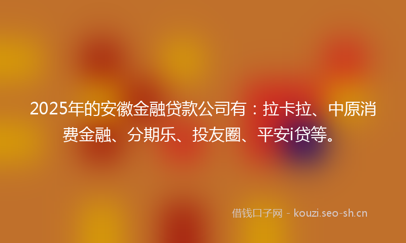2025年的安徽金融贷款公司有：拉卡拉、中原消费金融、分期乐、投友圈、平安i贷等。