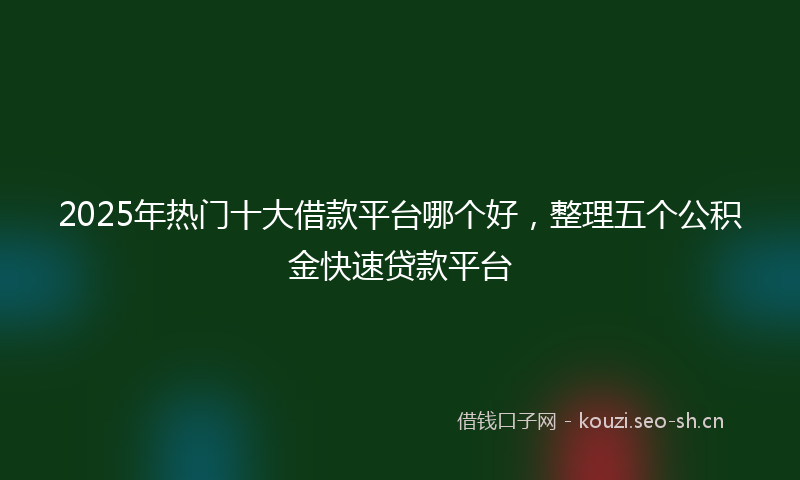 2025年热门十大借款平台哪个好，整理五个公积金快速贷款平台