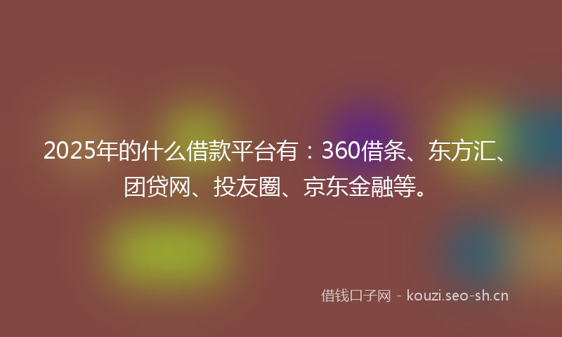 2025年的什么借款平台有：360借条、东方汇、团贷网、投友圈、京东金融等。
