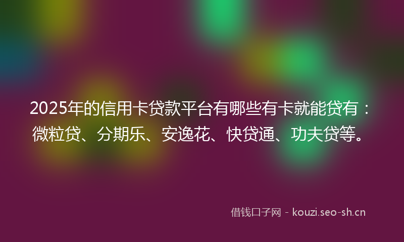 2025年的信用卡贷款平台有哪些有卡就能贷有：微粒贷、分期乐、安逸花、快贷通、功夫贷等。