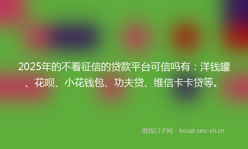 2025年的不看征信的贷款平台可信吗有：洋钱罐、花呗、小花钱包、功夫贷、维信卡卡贷等。