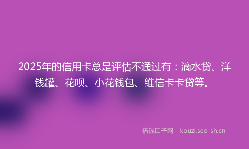 2025年的信用卡总是评估不通过有：滴水贷、洋钱罐、花呗、小花钱包、维信卡卡贷等。