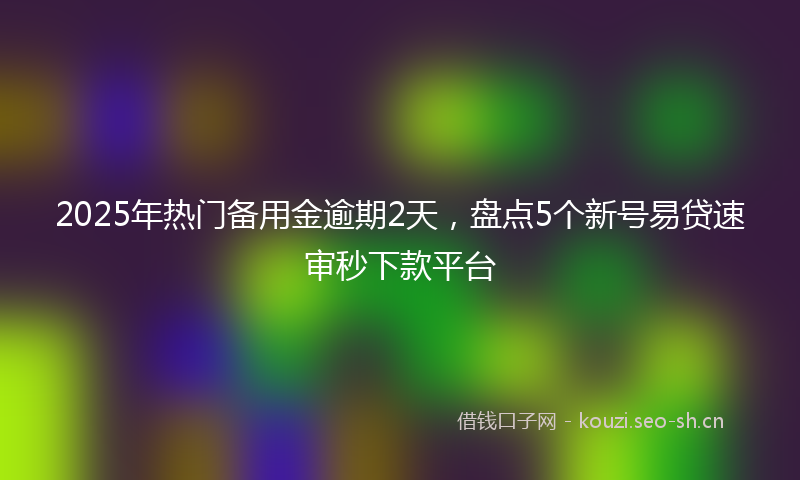 2025年热门备用金逾期2天，盘点5个新号易贷速审秒下款平台