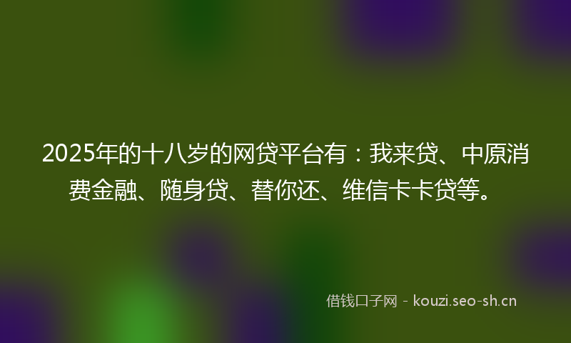 2025年的十八岁的网贷平台有：我来贷、中原消费金融、随身贷、替你还、维信卡卡贷等。