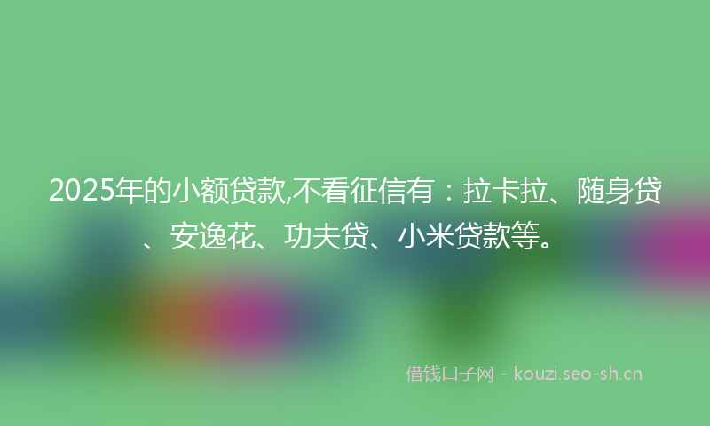 2025年的小额贷款,不看征信有：拉卡拉、随身贷、安逸花、功夫贷、小米贷款等。