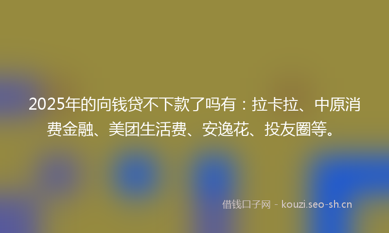 2025年的向钱贷不下款了吗有：拉卡拉、中原消费金融、美团生活费、安逸花、投友圈等。