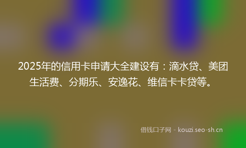 2025年的信用卡申请大全建设有：滴水贷、美团生活费、分期乐、安逸花、维信卡卡贷等。