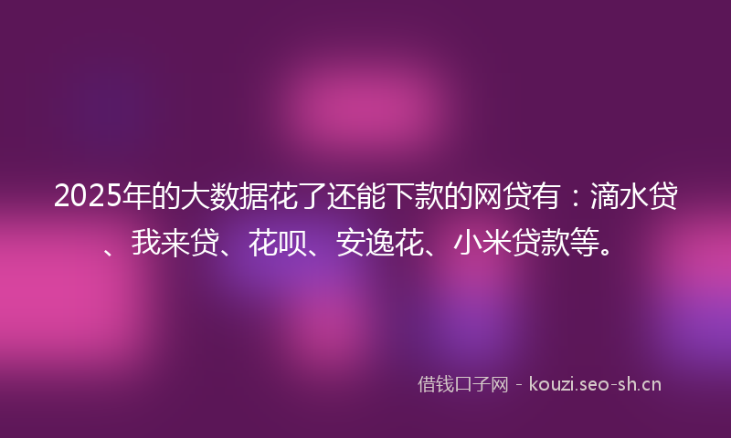 2025年的大数据花了还能下款的网贷有：滴水贷、我来贷、花呗、安逸花、小米贷款等。