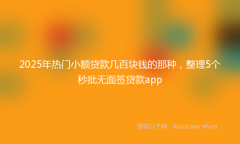 2025年热门小额贷款几百块钱的那种，整理5个秒批无面签贷款app