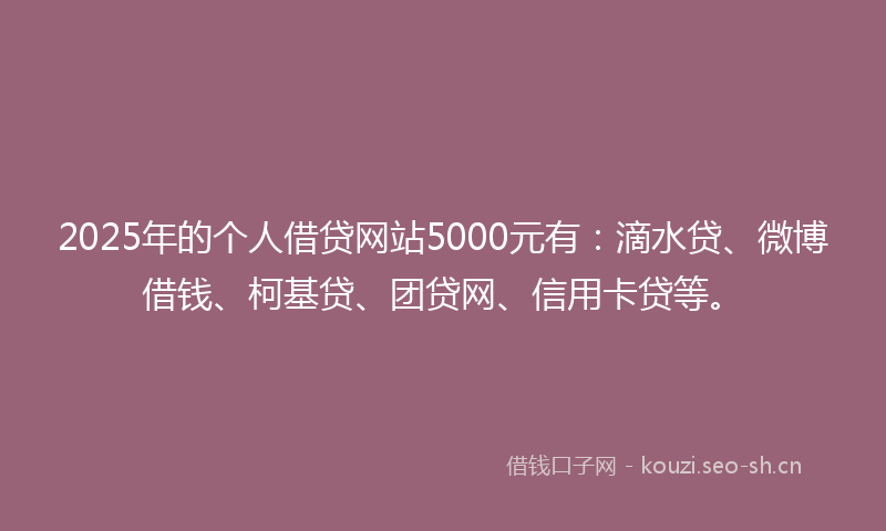 2025年的个人借贷网站5000元有：滴水贷、微博借钱、柯基贷、团贷网、信用卡贷等。
