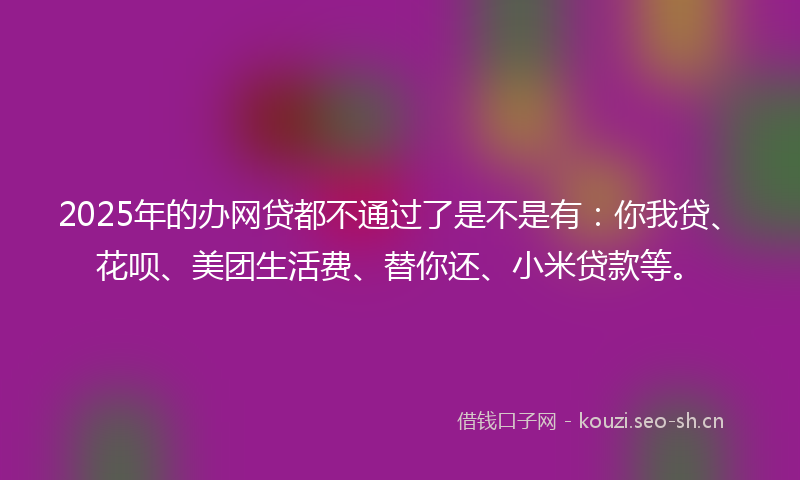 2025年的办网贷都不通过了是不是有:你我贷、花呗、美团生活费、替你还、小米贷款等。