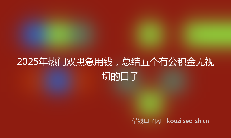 2025年热门双黑急用钱，总结五个有公积金无视一切的口子