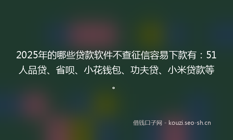2025年的哪些贷款软件不查征信容易下款有：51人品贷、省呗、小花钱包、功夫贷、小米贷款等。