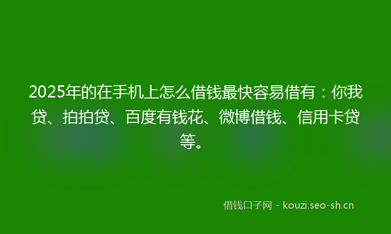 2025年的在手机上怎么借钱最快容易借有：你我贷、拍拍贷、百度有钱花、微博借钱、信用卡贷等。
