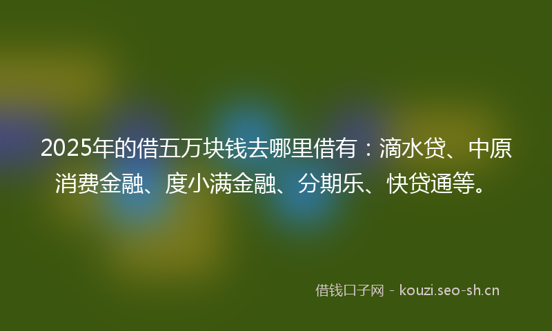 2025年的借五万块钱去哪里借有：滴水贷、中原消费金融、度小满金融、分期乐、快贷通等。