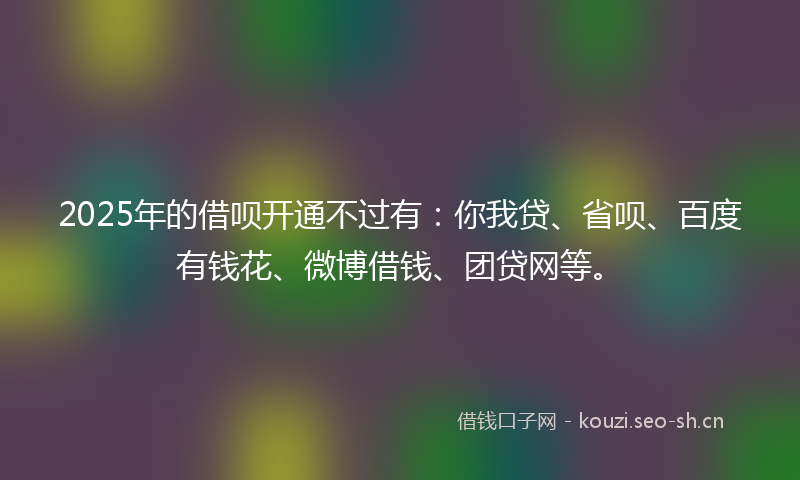 2025年的借呗开通不过有：你我贷、省呗、百度有钱花、微博借钱、团贷网等。
