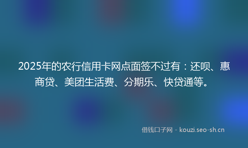 2025年的农行信用卡网点面签不过有：还呗、惠商贷、美团生活费、分期乐、快贷通等。