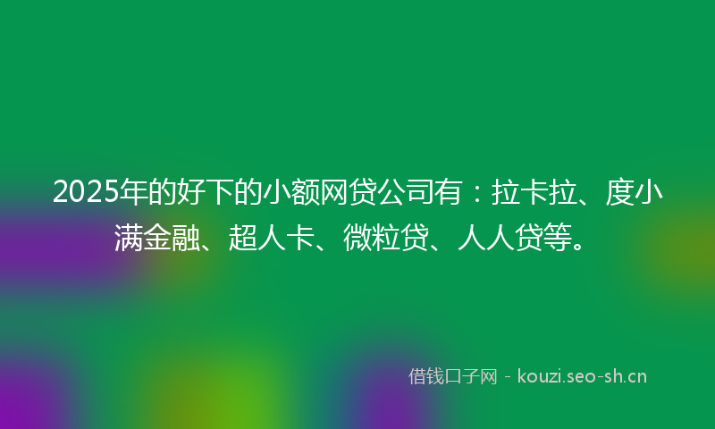 2025年的好下的小额网贷公司有:拉卡拉、度小满金融、超人卡、微粒贷、人人贷等。