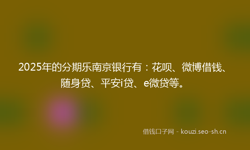 2025年的分期乐南京银行有：花呗、微博借钱、随身贷、平安i贷、e微贷等。