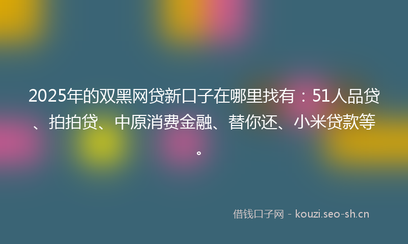 2025年的双黑网贷新口子在哪里找有：51人品贷、拍拍贷、中原消费金融、替你还、小米贷款等。