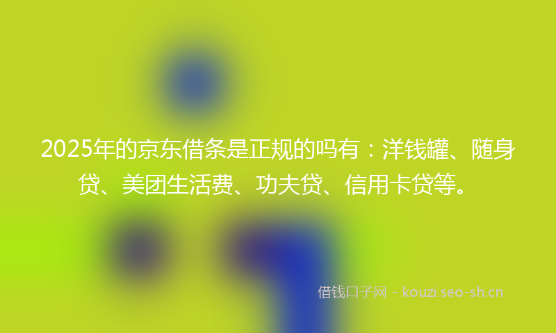 2025年的京东借条是正规的吗有：洋钱罐、随身贷、美团生活费、功夫贷、信用卡贷等。