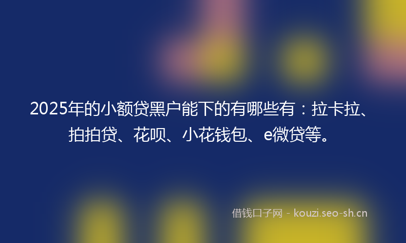 2025年的小额贷黑户能下的有哪些有：拉卡拉、拍拍贷、花呗、小花钱包、e微贷等。